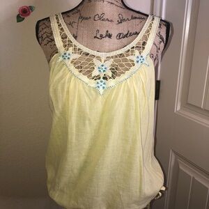 Vintage Free People Boho Floral Crochet Yellow & Blue Tank Top Size Small